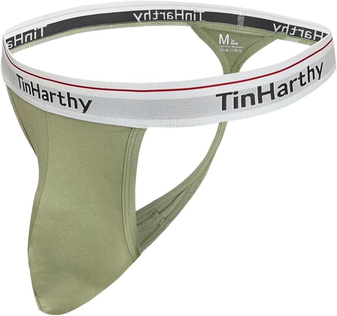 Men G-String T-Back Thongs Cotton Breathable Underpants Jock Strap for Male Athletic Supporters (Green, S)
