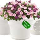 8 Inch Plastic-Flower Pot-for-Indoor Plants, 4 Pack Large Outdoor Planter Pot with Drainage Holes & Saucers, Resin Decorative Garden Pots Planters (White)