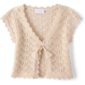 The Children's Place Girls' Short Sleeve Sweater Shrug (Beige, XS)