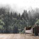 WFBHUA-Foggy Forest Woodland Wallpaper Green Nature Landscapes Wall Murals for Bedroom Living Room(Not Peel and Stick)