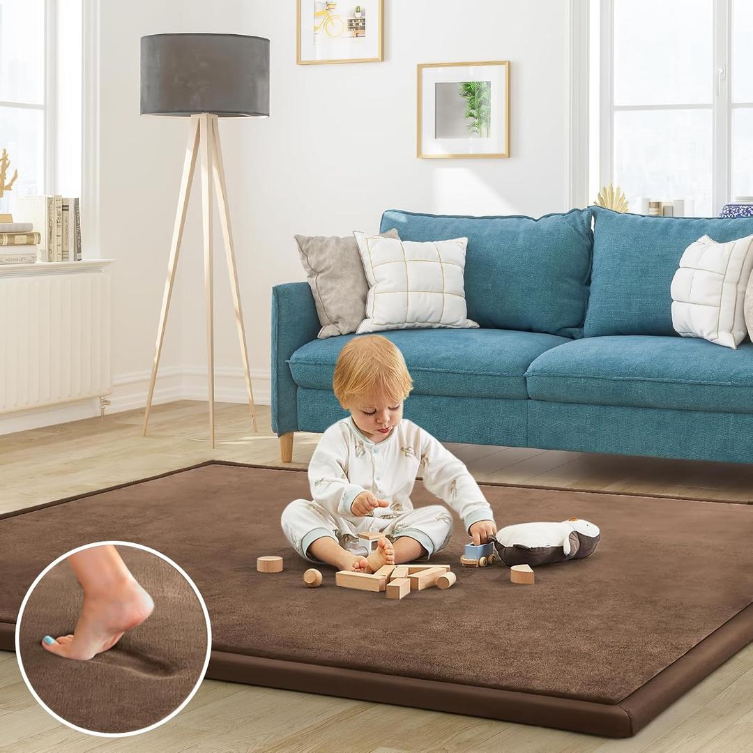 Baby Play Mat for Floor Nursery Rug Muscle Mat Area Rug Playroom Rug 59"x71" Playpen Mat Elastic Foam 1.3" Thick Crawling Mat for Babies,Toddlers, Infants, Kids,Chestnut