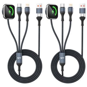 3 in 2 USB C Multi Charging Cable for iWatch Charger/Type C/IP, Braided Multi Charger Cable, USB C Phone Charger Cord Compatible with iPhone 17-11/iWatch Series/Car/Travel/Home 5FT 2PS