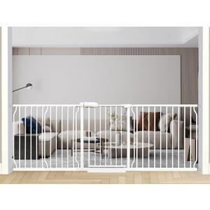 Heavy Duty Baby & Dog Safety Gate, Extra Wide 85.8-90.5 Inch,White Metal, Tension Mounted No Drilling Pet Gate for Large Openings