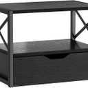 IBUYKE 2 Tier Desktop Printer Stand,Multi-Purpose Desk Organizer,Wooden Printer Stand with Drawer Storage for Folders,Books,for Fax Machine, Scanner,Home Office,Black TLJ006B