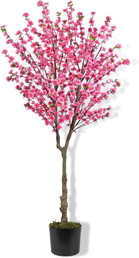 HUAESIN 6.5ft Artificial Cherry Blossom Tree with 32 Branches, Pink Silk Flowers for Home, Wedding, Party, Office Decor (Pink)
