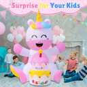OurWarm 6FT Inflatable Unicorn Birthday Cake, Happy Birthday Inflatable Unicorn with Cake and Candle, Cute Outdoor Birthday Decorations with Built-In LED Lights and Blower for Home Yard Birthday Decor