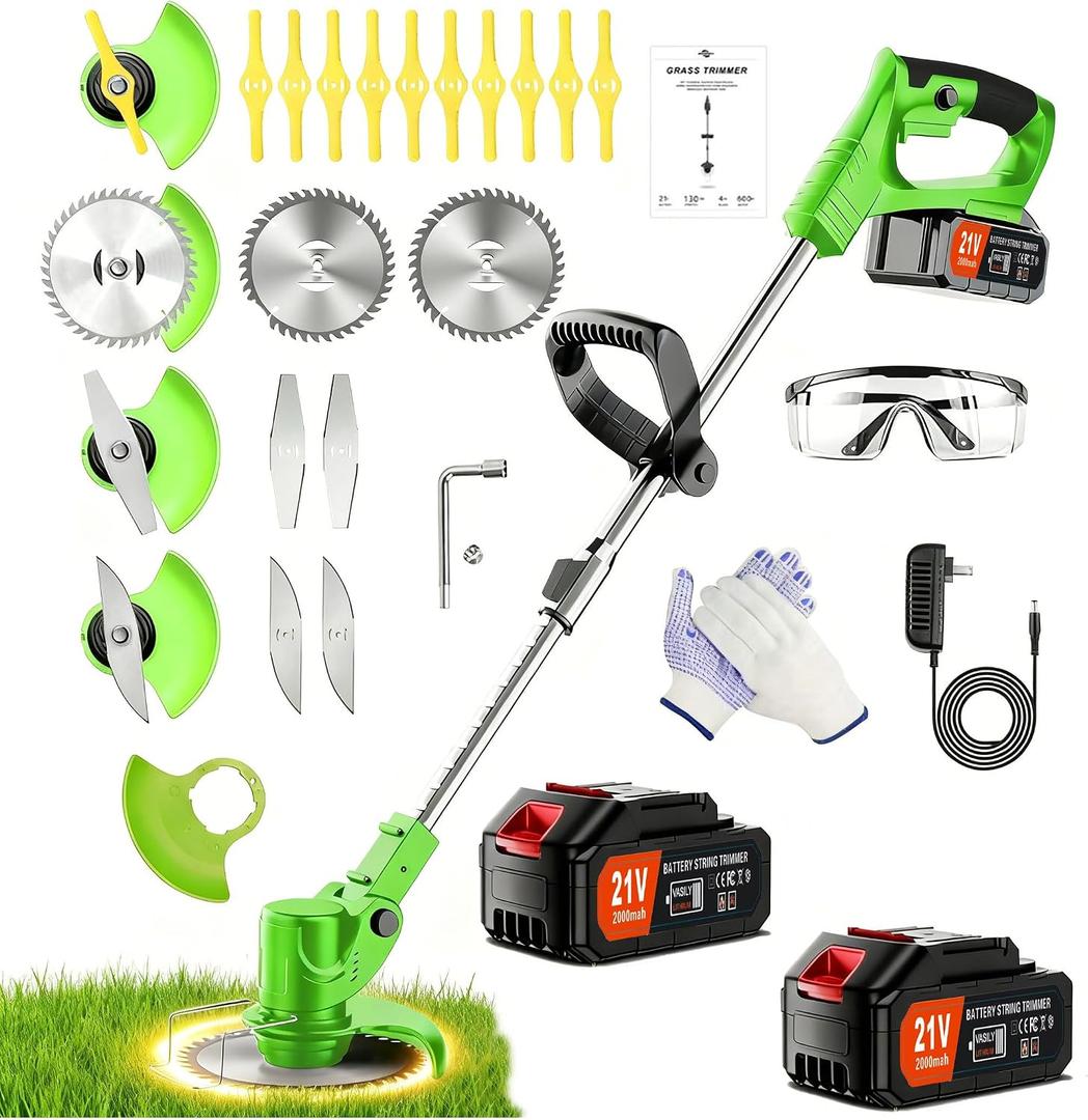 Weed Wacker-Electric weedwacker/Cordless String Trimmer/Edger Lawn Tool.It Comes with 2 Lithium Batteries and 4 Different Types of Blades.Electric Weed Wacker Suitable for Gardens and patios.