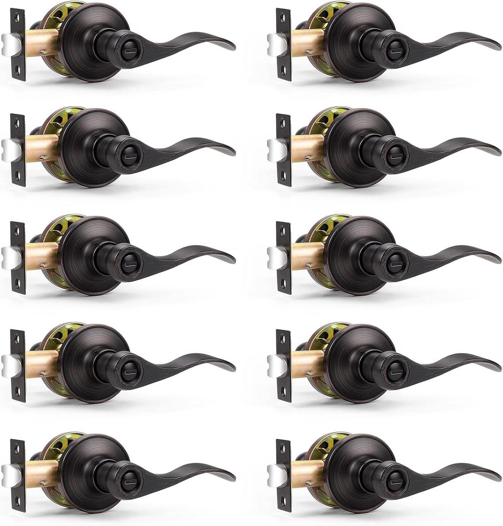 Probrico Oil Rubbed Bronze Privacy Door Levers Interior Keyless Handles Lock Set Leversets (Bed and Bath),Left/Right Handed, 10 Pack