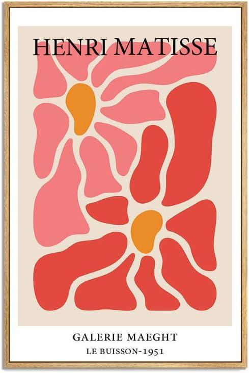 Matisse Framed Prints Funky Abstract Minimalist Wall Art Prints for Bathroom Wall Decor Living Room Decorations 12"x16" Natural Framed