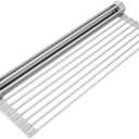 Surpahs 20.5 x 13.1 Inch Roll-Up Dish Drying Rack, Fits Across Sink Openings up to 19.5 Inches, Heavy-Duty Premium Silicone, Strong Support, Non-Slip, Heat-Resistant, Warm Gray