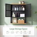 Bathroom Wall Cabinet with Bamboo Doors, 24 x 30 Inch, Black | Above-toilet medicine cabinet with an adjustable shelf, open bottom shelf, and French cleat mount.