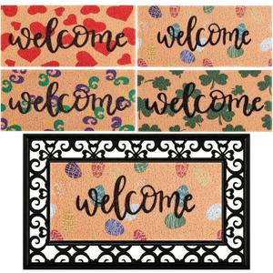 4 Pcs Easter Doormat Insert Spring Holiday Door Mat Interchangeable Doormat Inserts Entrance Welcome Valentine's Day Mardi Gras St. Patrick's Day Mats 22 X 10 Inch Non Slip Door Mat Gifts