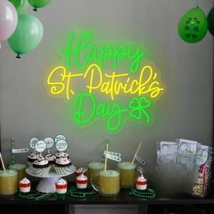 Xusdamyj Happy St Patrick's Day Neon Sign, Saint Patty Party Clover Light Sign St Patrick's Day Decor For Irish Holiday Shamrock Wall Art Irish Gift