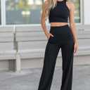 Wide Leg Yoga Pants Women with Pockets High Waist Stretch Casual Sweatpants Comfy Sports Lounge Pants Brown (Brown), L