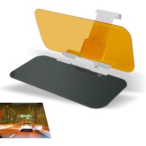 pinflaw 1 PC Car Sun Visor Eyepiece, 4.72" x 12.59" Stretch-Type 2 in 1 HD Day and Night Driving Anti-high Beam Sun Anti-UV Block Goggles, Practical Portable Accessories, for Cars (Yellow & Black)