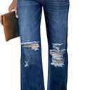 LookbookStore High Waisted Ripped Flare Jeans for Women Distressed Bell Bottom Jeans Wide Leg Pants L, Dark Blue 