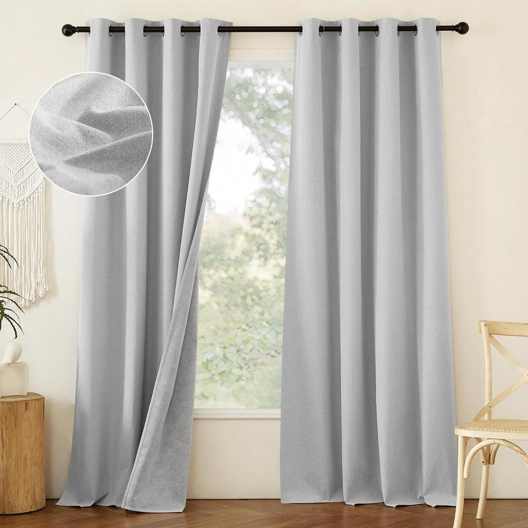 NICETOWN 100% Absolutely Blackout Faux Linen Curtains with Thermal Insulated White Liner, Greyish White, W52, 2 Pieces, Noise Reducing Faux Linen Look Curtains for Windows 90" Length for Classroom NICETOWN 100% Absolutely Blackout Faux Linen Curtains with Thermal Insulated White Liner, Greyish White, W52, 2 Pieces, Noise Reducing Faux Linen Look Curtains for Windows 90" Length for Classroom