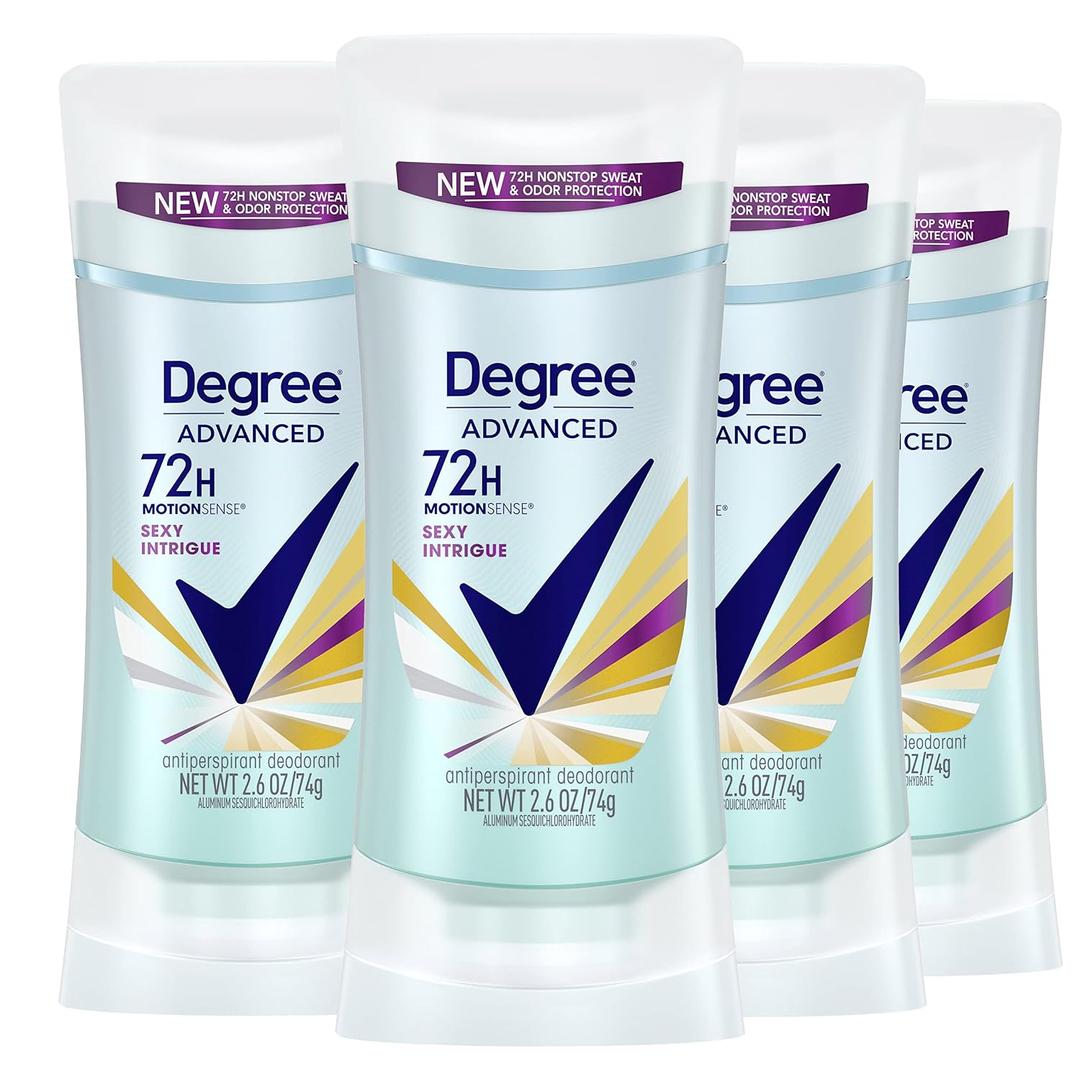 3 x Degree Advanced MotionSense Antiperspirant Deodorant 4 Count 72-Hour Sweat And Odor Protection Sexy Intrigue Antiperspirant Deodorant For Women With MotionSense Technology 2.6oz