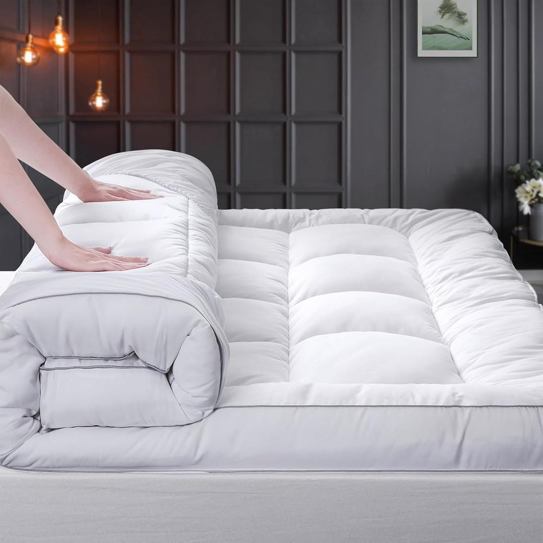 HYPREST Extra Thick Mattress Topper Queen, Pillow Top Mattress Topper Overfilled 1300 GSM Down Alternative for Back Pain, Cotton Super Soft Quilted Cooling Mattress Pad 8-24" Deep Pocket (White)