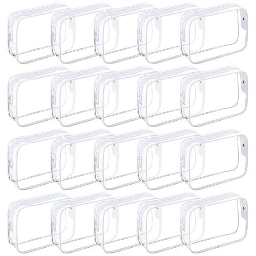 Tergy 20 Packs Clear Cosmetics Bags for Women Men Waterproof Toiletry Bags PVC Makeup Bags Organizer Case with Zipper for Travel Bathroom (White)