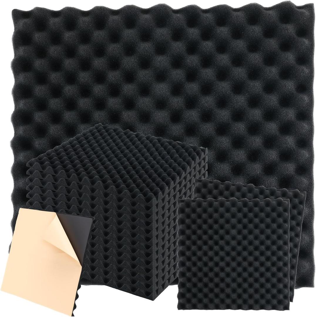 Pangda 12 Pack Self-adhesive Acoustic Panels, 20"x20"x1" Sound Proof Foam Tiles, High Density Fireproof Studio Wall Panels for Noise Absorption in Studio, Home Office, KTV