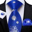 DiBanGu Christmas Ties for Men Snowflake Necktie and Pocket Square Festival Vacation Tie Handkerchief & Cufflinks Set Party (Blue Silver)
