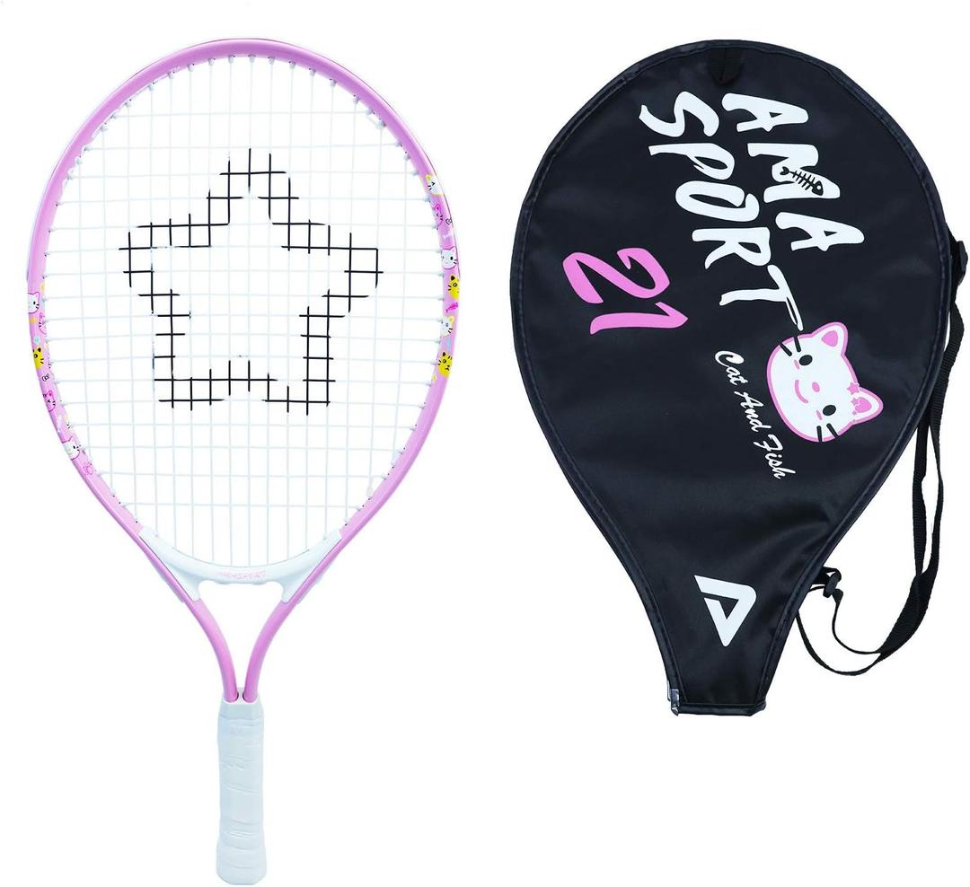 AMA SPORT Kids Tennis Racket for Junior Toddlers Starter Kit 17-25" Tennis Racquet for Girls and Boys with 420D Nylon Shoulder Strap Bag, 21 Inch