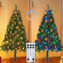 Juegoal 5 FT Artificial Christmas Tree (NOT Pre-Strung) with Remote Control, 200 LED Warm White & Multicolor Changing Lights, Fake Xmas Pine Tree with Metal Legs, 550 Branch Tips, Green