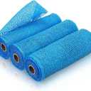 Chuangdi 3 Rolls Poly Burlap Deco Mesh 10 Inch Lake Blue Deco Poly Decorative Mesh Ribbon Wrapping Ribbon Rolls for Home Door Wreath Decoration DIY Crafts Making