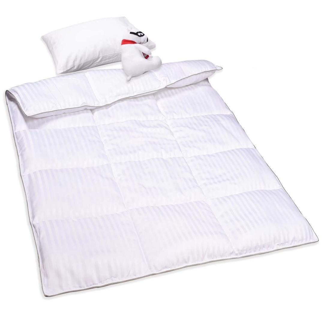 ZPECC Kids Toddler Blanket - 39" x 47" Comforter for Boy and Girls, Child Quilt for Crib Bed, Stroller, Cot, Daycare, Travel, White Stripe