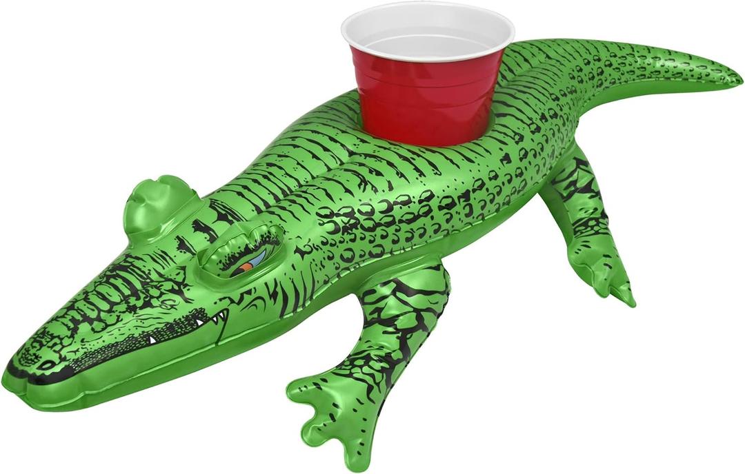 GoFloats Inflatable Pool and Hot Tub Drink Holders (3 Pack) (Choose - Unicorn, Flamingo, Palm Tree and More) (Gator)
