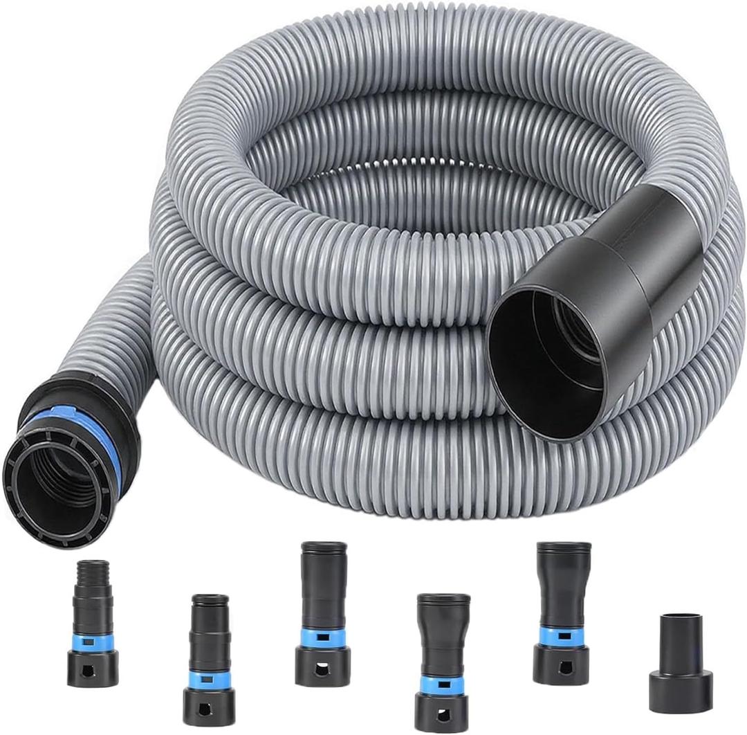 16 FT Shop Vac Hose Extension Kit, Dust Collection Hose Kit With 6 Adapters For Home Shop Vacuums System, Compatible With Major Household Vacuum Cleaner Brands, Silver Gray Vacuum Hose