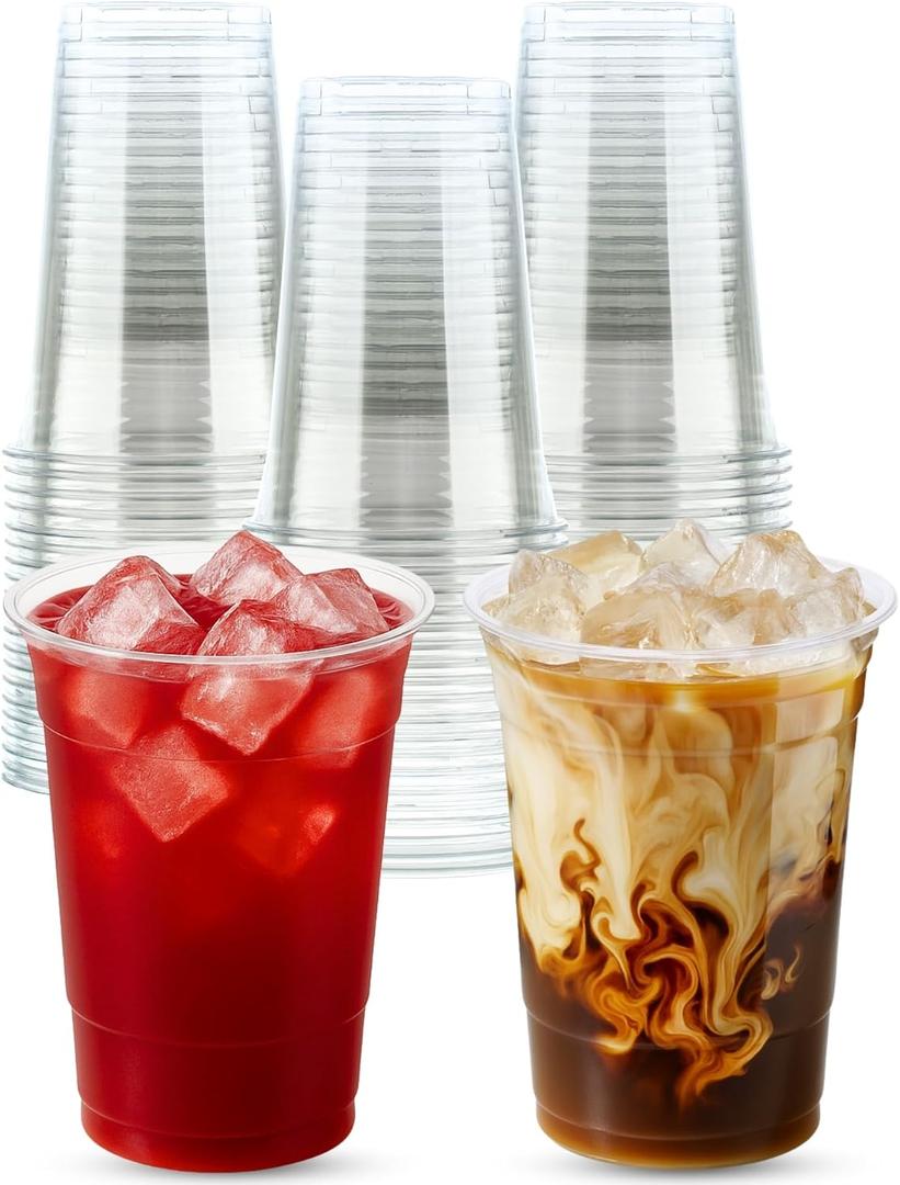 Cappatua 20 oz Clear Plastic Cups 100 Pack Disposable Drinking Cups for Party, BPA-Free Cold Cups, Recyclable & Durable Plastic Party Cups Tumblers for Iced Coffee, Cocktails, Juice, Wine, Beer