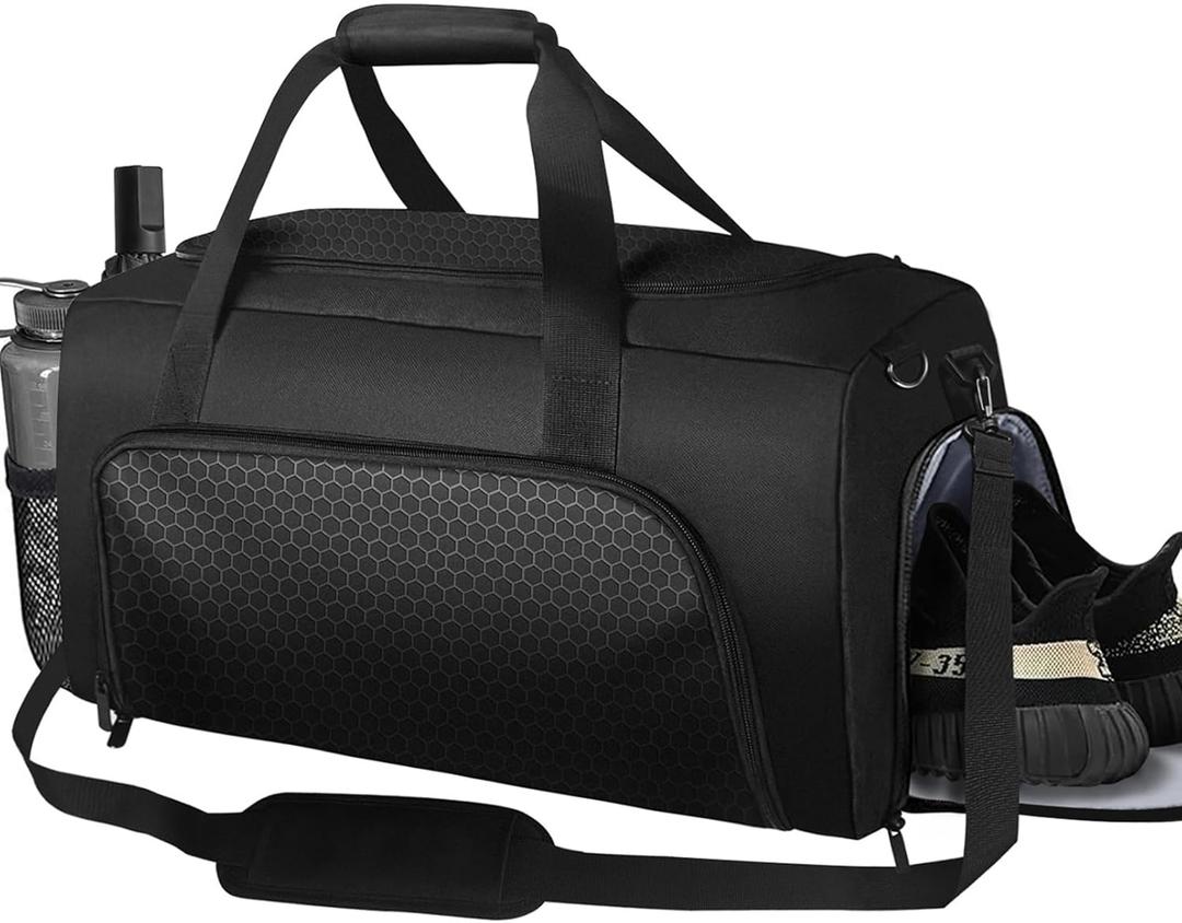 Gym Sports Duffle Bag for Men, Athletic Workout Bag, 20" Medium Duffel Bag with Wet Pocket & Shoe Compartment Black