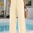 PRETTYGARDEN Summer Wide Leg Linen Pants Women with Pockets High Waist Drawstring Loose Casual Palazzo Lounge Pants Women (Yellow, XXL)