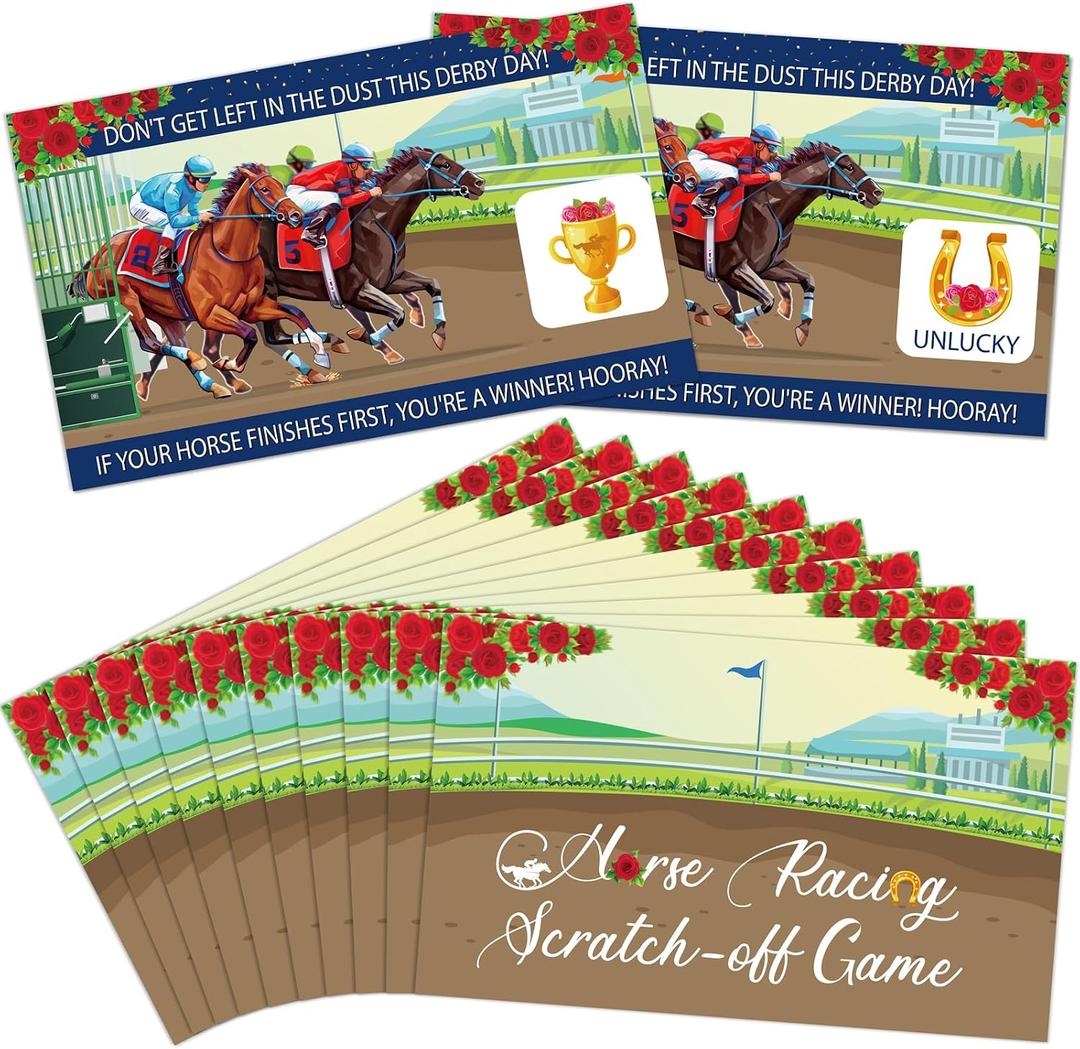 90shine 90Pcs Kentucky Horse Derby Scratch Off Cards Racing Game Party Favors Supplies Decorations