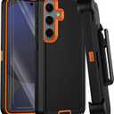 for Samsung Galaxy S24 FE Case with Belt Clip Holster,[2 Screen Protector & Kickstand] Heavy Duty Rugged 3-Layer Military Grade Drop Protection Case,Shockproof Protective Phone Cover (Black/Orange)