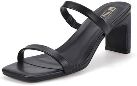 IDIFU IN3 Chunky Heels For Women Low Block Square Open Toe Heels Two Strap Slip On Comfortable Slides Heeled Sandals Sexy Wedding Prom Party Dress Shoes Cute Mule Short Heels, Size 7.5