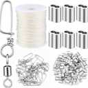 Decoy Crimp Swivel Snap PVC Decoy Cord Line Set, 60 Pcs Aluminum Crimps for Duck Goose 30 Pcs Snap Swivels Ball Bearing Fishing Swivels for Freshwater Fishing Hunting Trap (Silver)