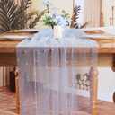 6pcs Blue Pearl Table Runner 120 Inch Long Boho Rustic Tulle Lace Table Runner for Baby Bridal Shower Wedding Arch for Spring Summer Pearl Table Cloth Decor