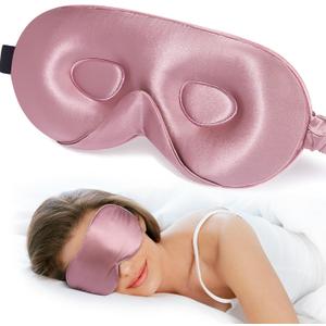 LitBear 100% 22 Momme Mulberry Silk Sleep Mask - 3D Contoured Eye Mask for Men Women, Soft Breathable Sleeping Mask with Adjustable Strap, Perfect Blocks Light for Sleeping (Bean Pink)