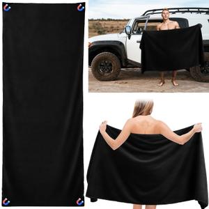 Outdoor Magnetic Bath Towel Oversized 75"x30" Magnetic Microfiber Beach Quick Dry Towel with Magnet Corners for Beach, Pool, Travel, Gym & Camping (Black)