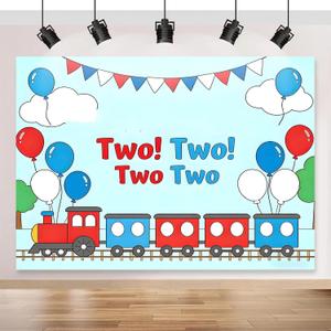 7x5FT Birthday Backdrop | 2nd Birthday Party Decorations for Boys Colorful Railroad Theme Banner for Indoor & Outdoor Parties