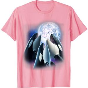 3 Orcas Howling at The Moon Funny Killer Whale Orca Lover T-Shirt, Pink, XL