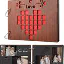 Wooden Photo Album, Handmade DIY One Year Memory Notebook Family Photo Album, Couples Our First Year Scrapbook, Husband Wife Memory Book for Dating Gifts, First Paper Anniversary (Heart Style)