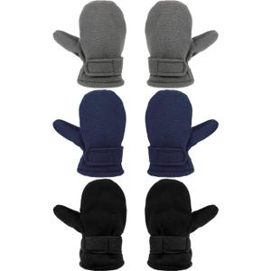 3 Pairs Baby Toddler Winter Mittens Warm Fleece Kids Mittens Baby Snow Skiing Gloves for Boys and Girls Aged 2-4 Years (Black, Gray, Navy Blue)