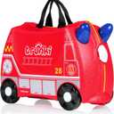 Trunki Ride-On Kids Suitcase | Tow-Along Toddler Luggage | Carry-On Cute Bag with Wheels | Kids Luggage and Airplane Travel Essentials: Frank Fire Truck Red