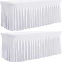 Outpain White Spandex Table Clothes for 8 Foot Rectangle Tables-2Pack 8FT Spandex Fitted Table Cover, Wrinkle Free Tablecloths with Skirt for Parties, Wedding, Birthday, Banquet, Festival