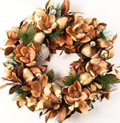 BINFEN 24" Winter Wreaths for Front Door, Gold-Brown Leaves Balls Pears Magnolia Flowers Christmas Wreath, Door Reef for Windows Fireplaces Walls, Front Porch Indoor and Outdoor Decor