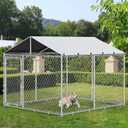 YITAHOME Outdoor Dog Enclosure with Metal Dog Gate | 7.5'x7.5' Dog Kennel Outside with Roof, Dog Fence Outdoor for Yard